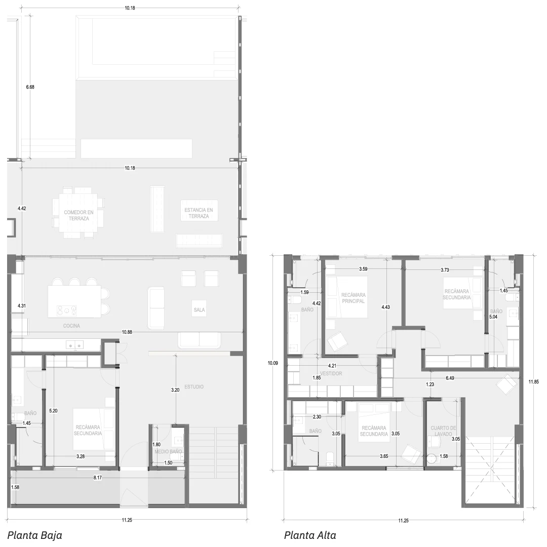 Plano de Villa 3: planta baja y planta alta