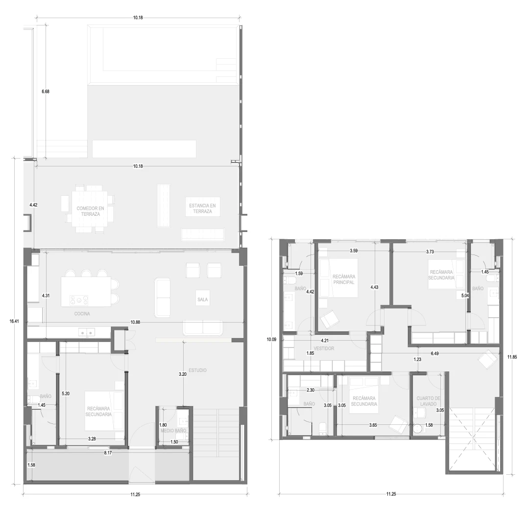 Plano de Villa 4: planta baja y planta alta